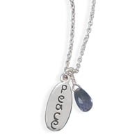 Sterling Silver Peace Tag Amethyst Bead Charm Necklace