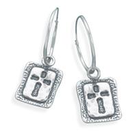 Oxidized Sterling Silver Cross Hoop Earrings